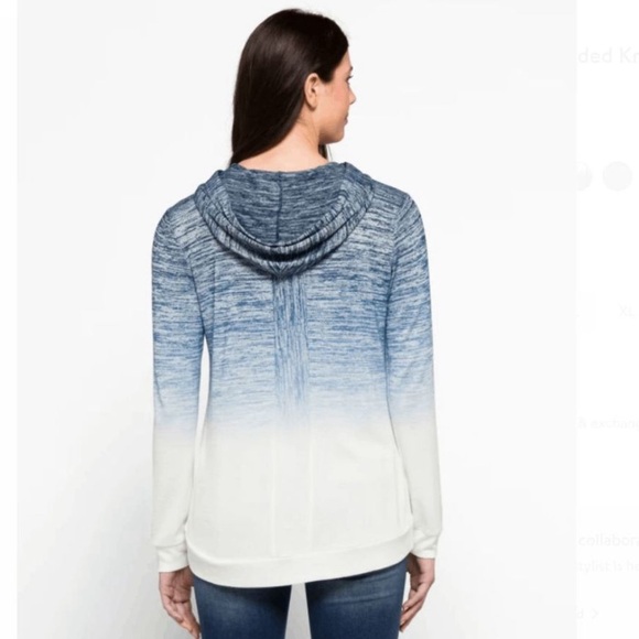 StitchFix Market & Spruce Perine Pocket Hooded Knit Top Blue White Ombre Size XL - Picture 2 of 8